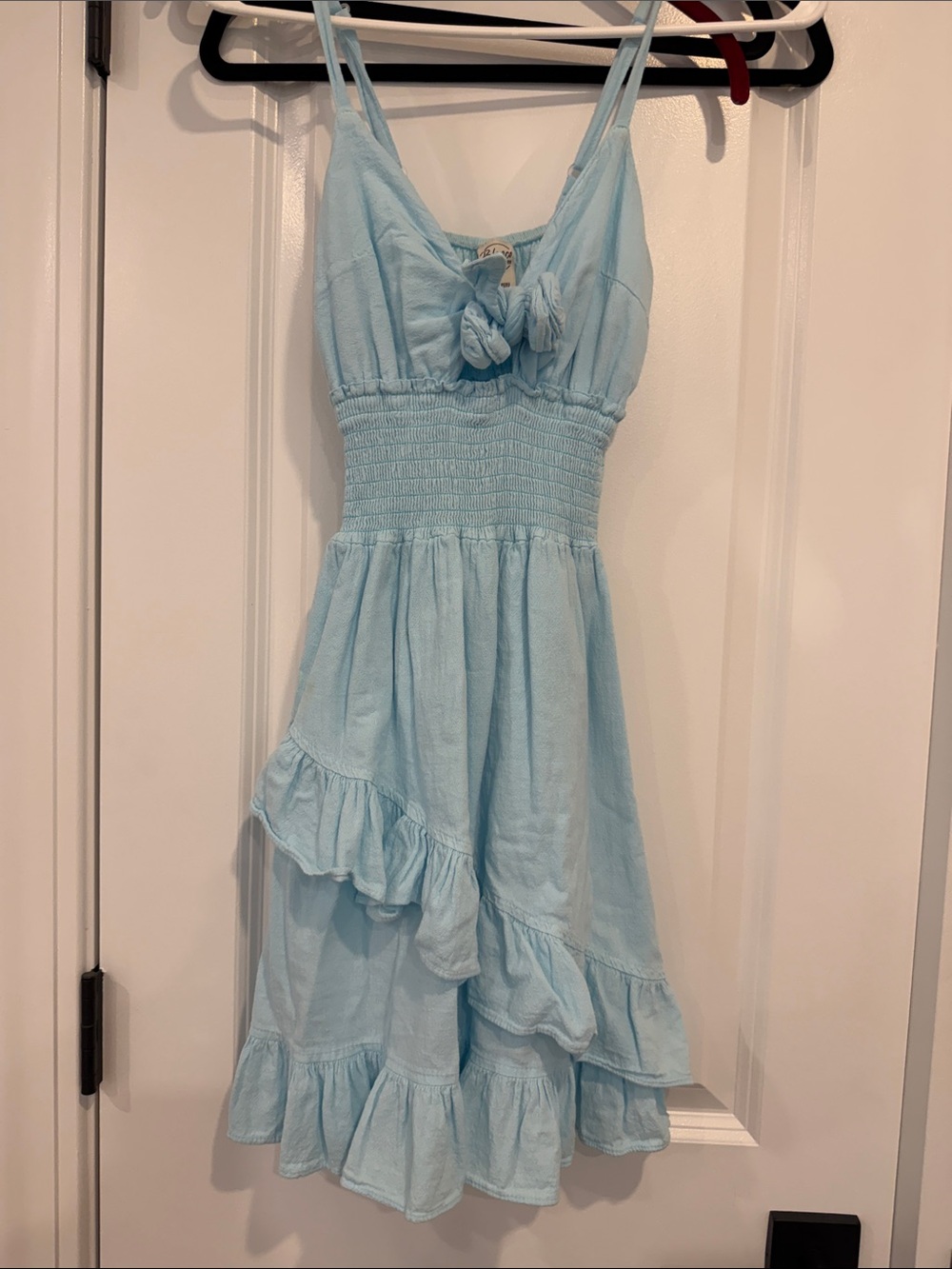 Blanco by Natire Light Blue Ruffle Smocked-Back Dress